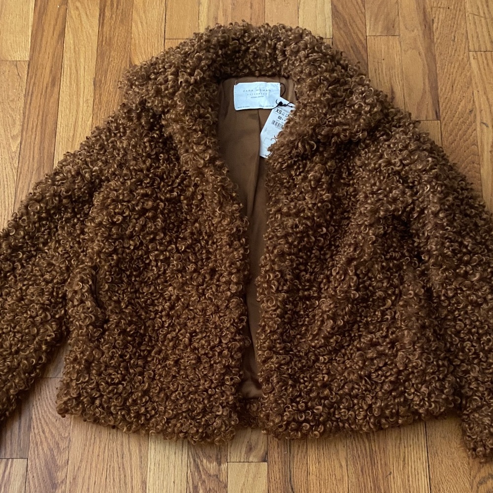 Zara Faux Fur Teddy Coat Size XS Caramel NWT Super Cute